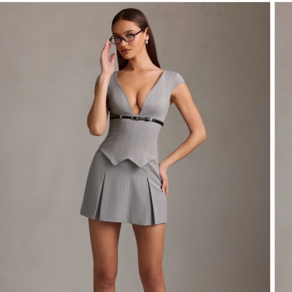 Oh Polly Gray Pinstripe Mini Dress